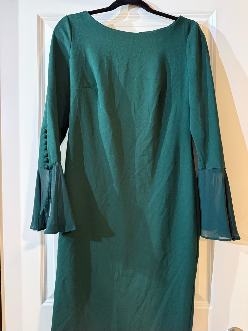 Calvin Klein Emerald Green Long-Sleeve Shift Dress with Flared Cuffs